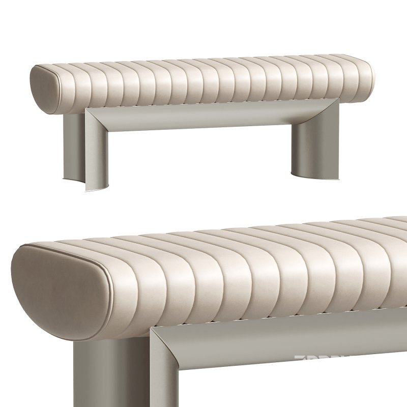 Visionnaire Kloster Beige Leather And Glossy Steel Bench Image 2