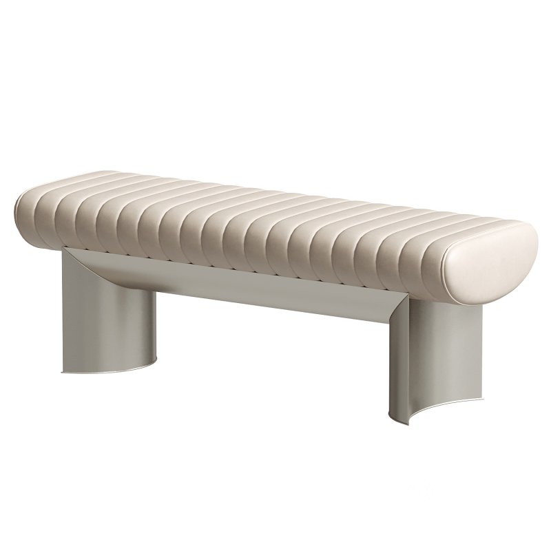 Visionnaire Kloster Beige Leather And Glossy Steel Bench Image 1