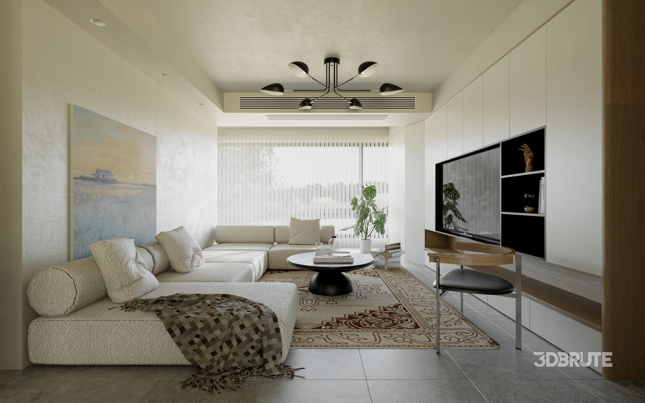 Modern living room and dining room interior scene Image 2