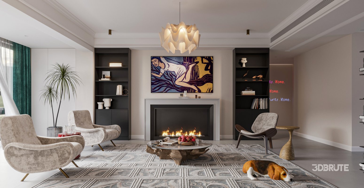 Modern living room and dining room interior scene Image 2