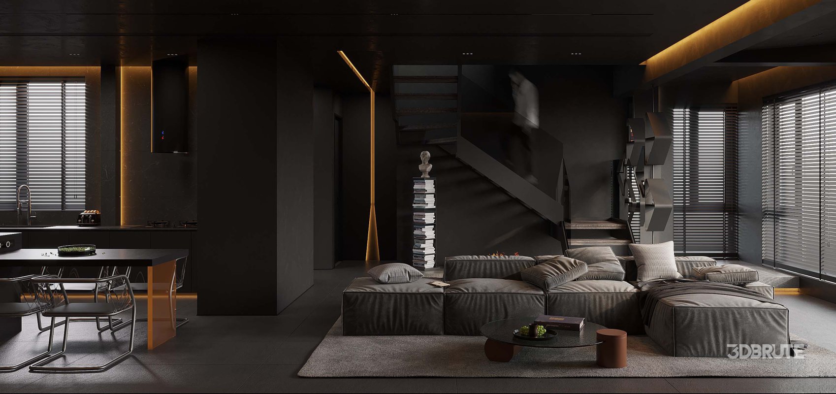 Dark living room and dining room Image 1