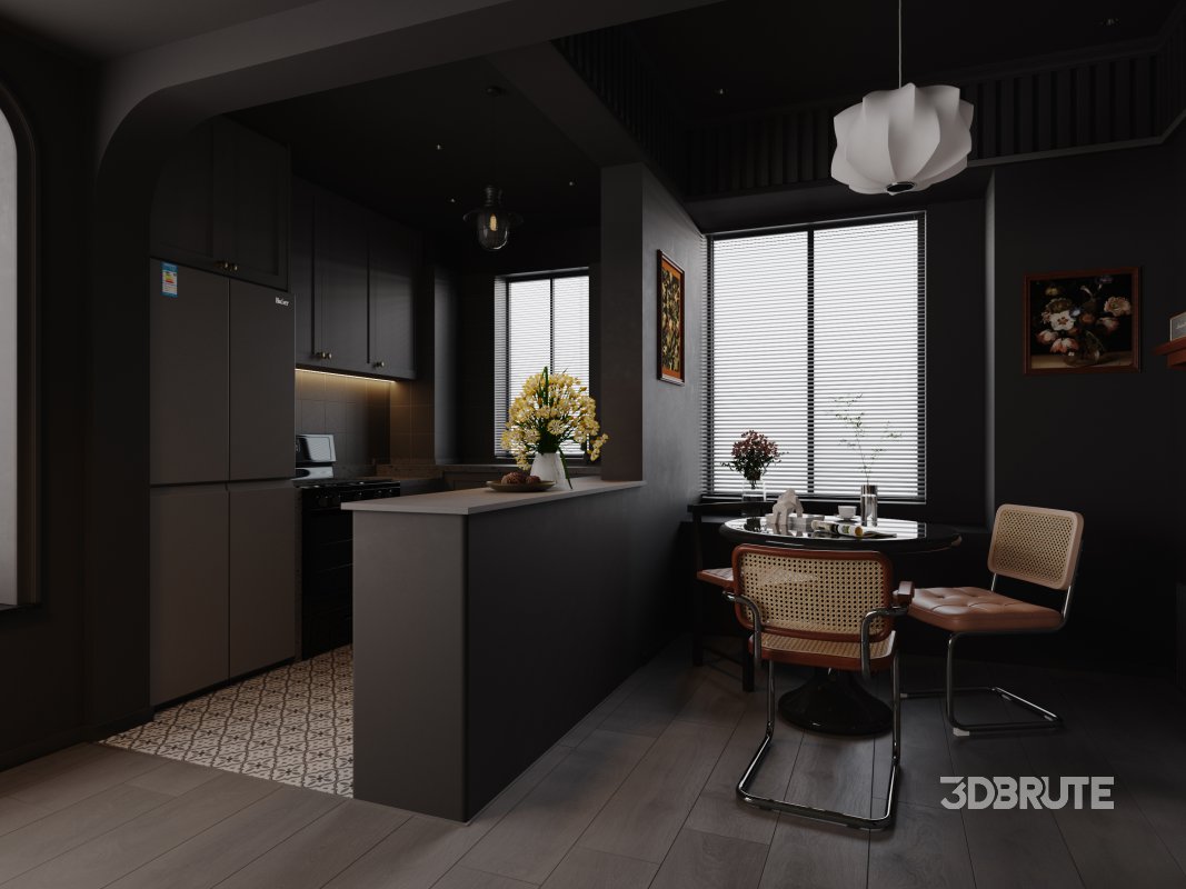 Dark living room and dining room Image 1