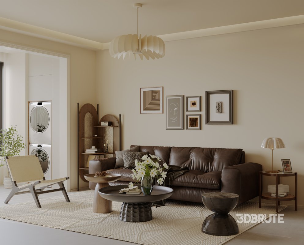 Modern living room and dining room interior scene Image 3