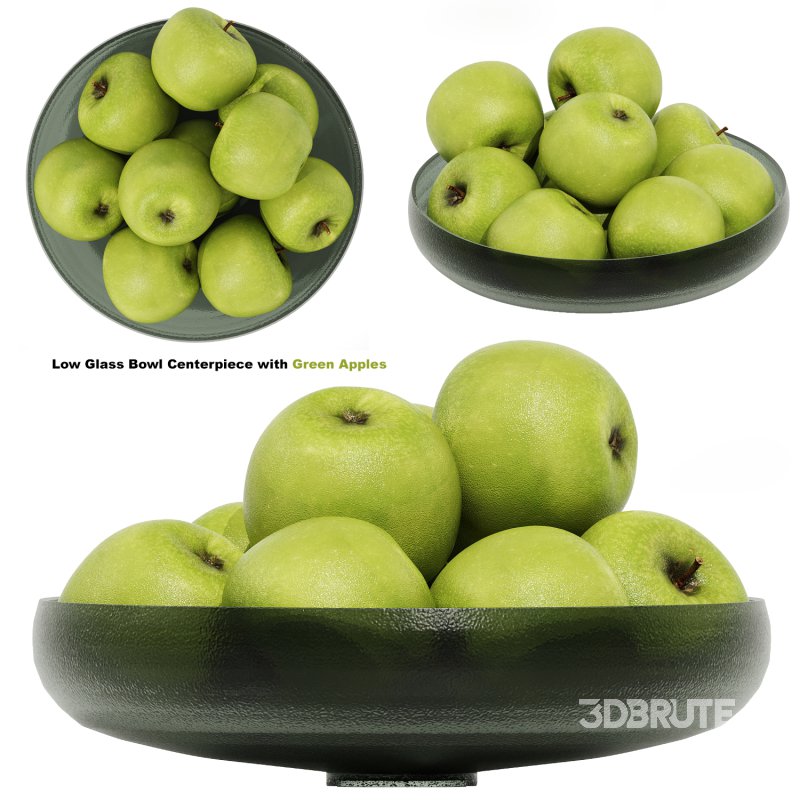 low Glass Bowl Centerpiece with Green Apples Image 1