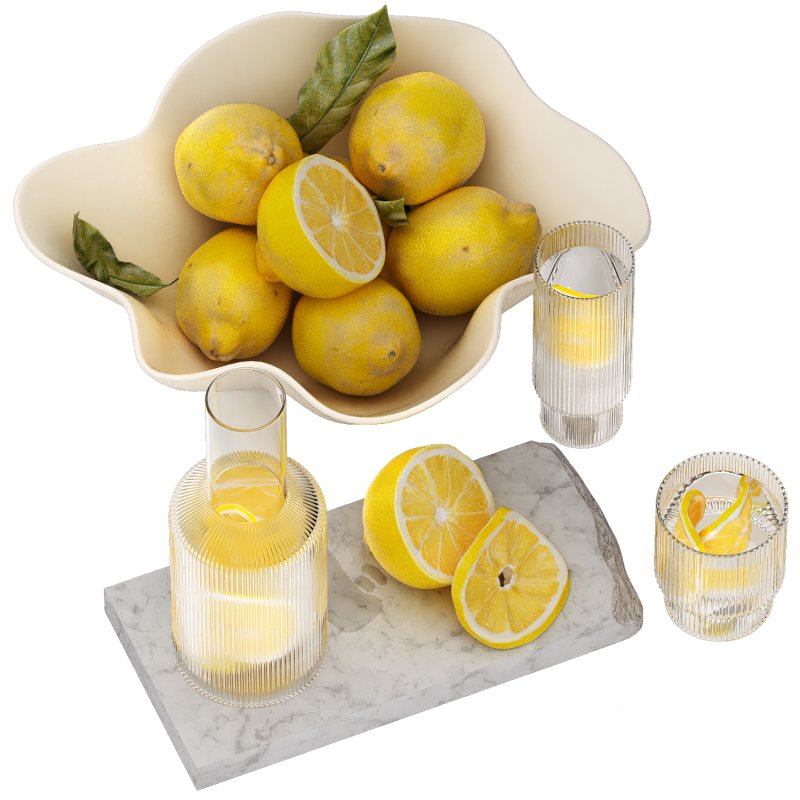 decoration set with ripple water carafe with bowl of lemons Image 1