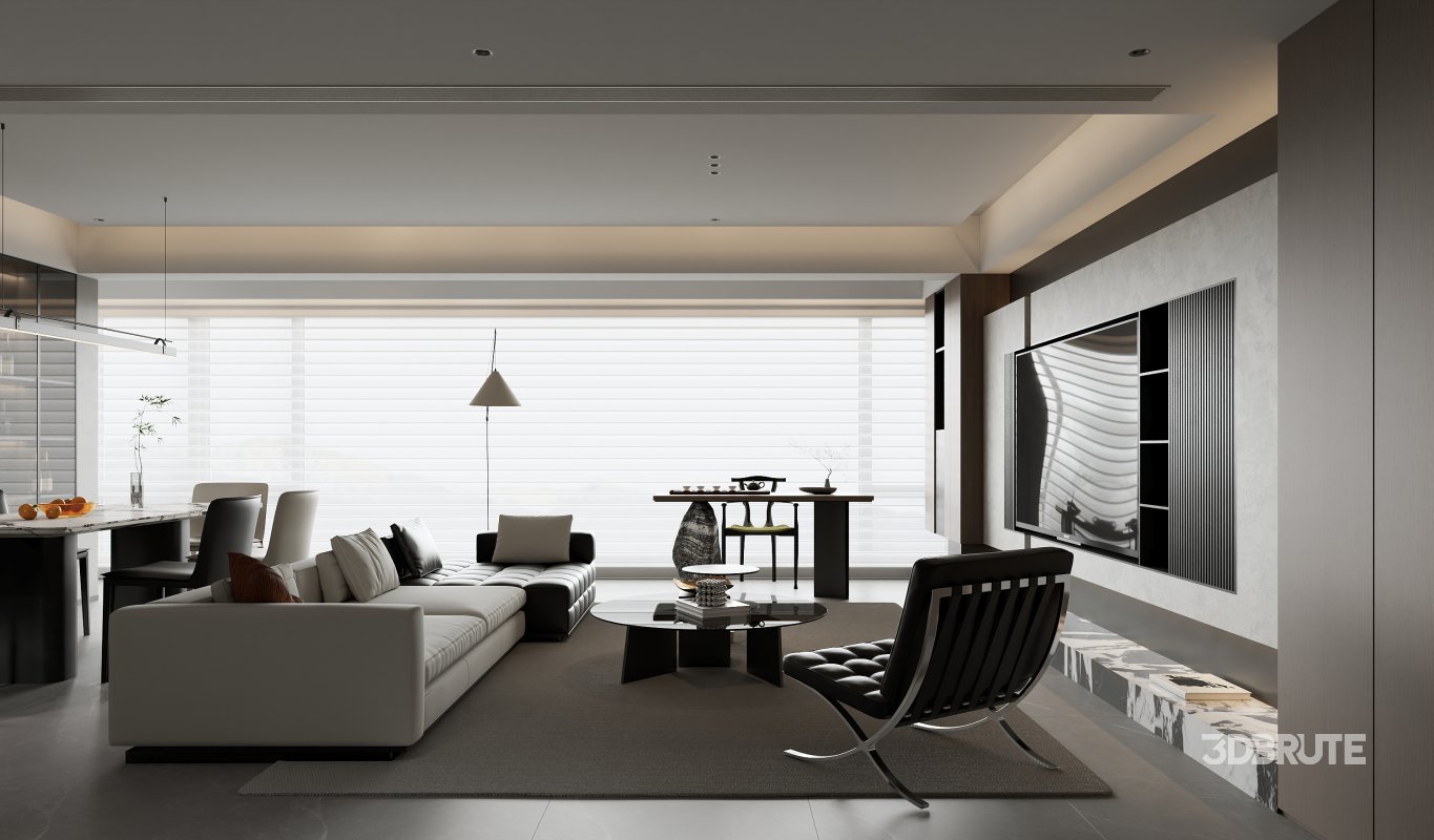 Modern living room and dining room interior scene Image 7