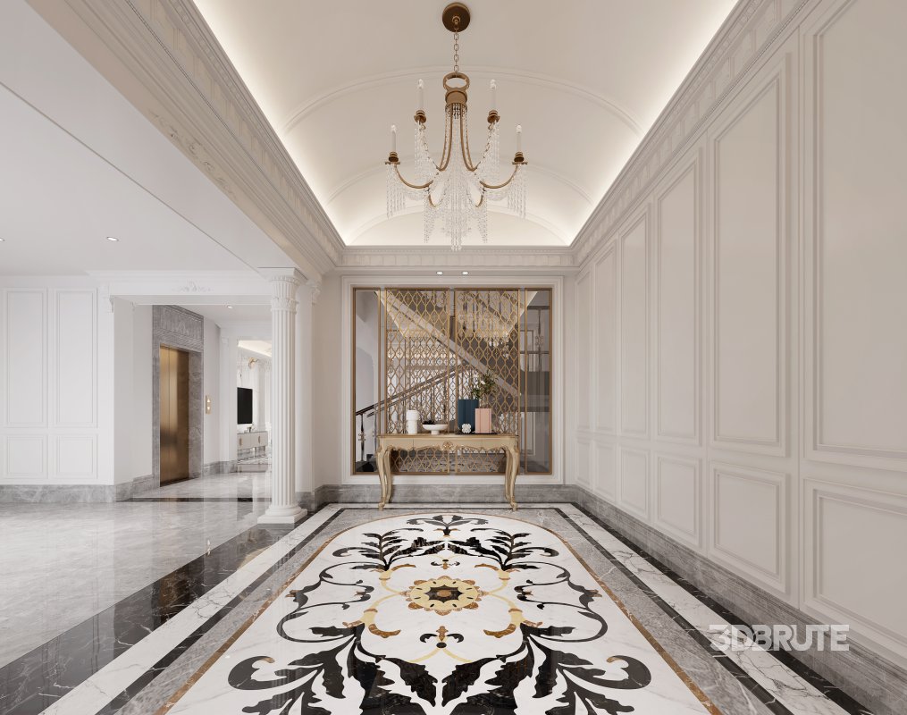 Luxurious classic living room and dining room hallway Image 3