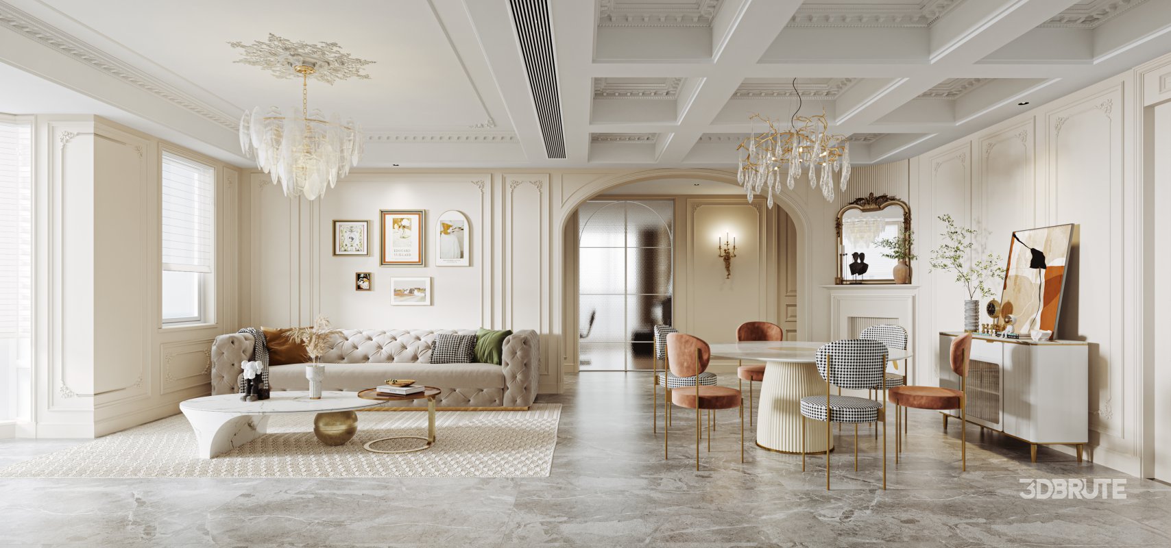 Luxurious living room and dining room office room Image 1