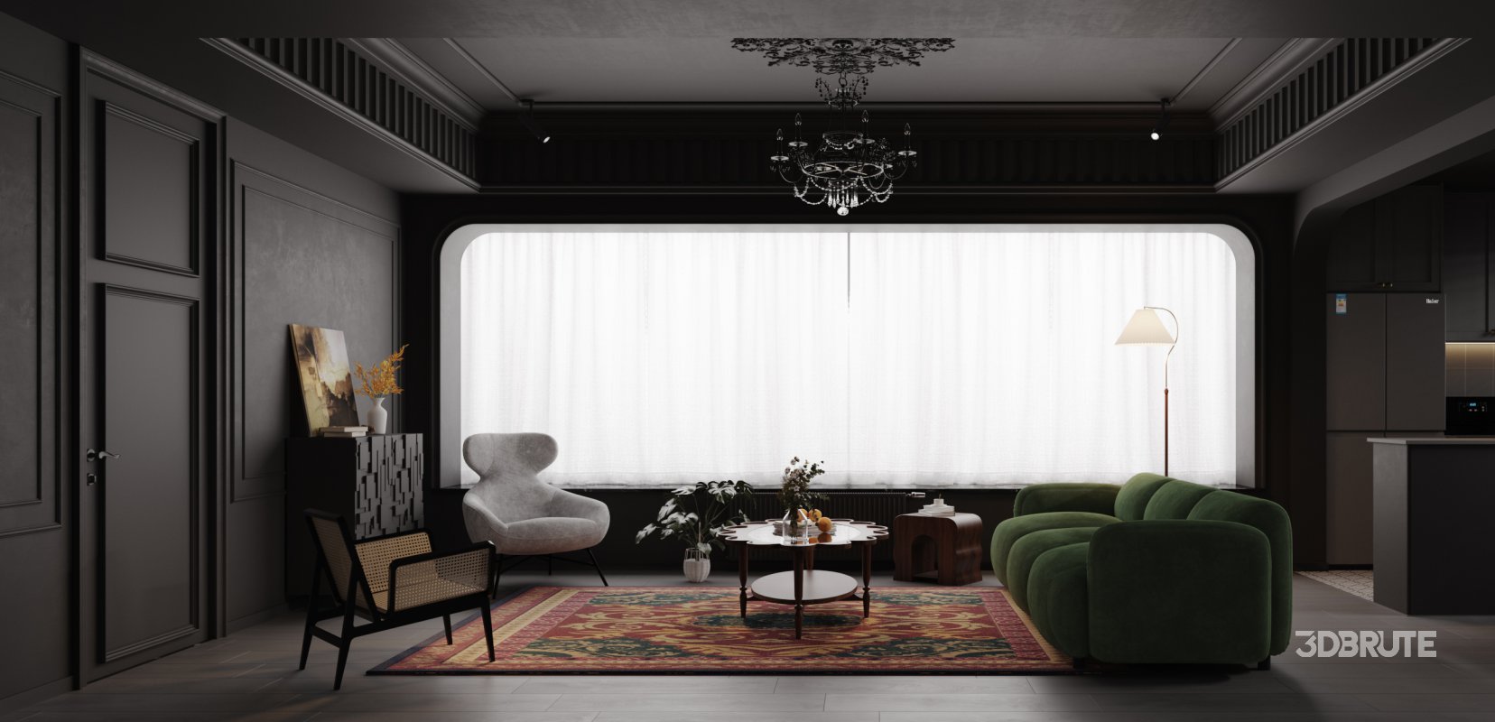 Dark living room and dining room Image 2