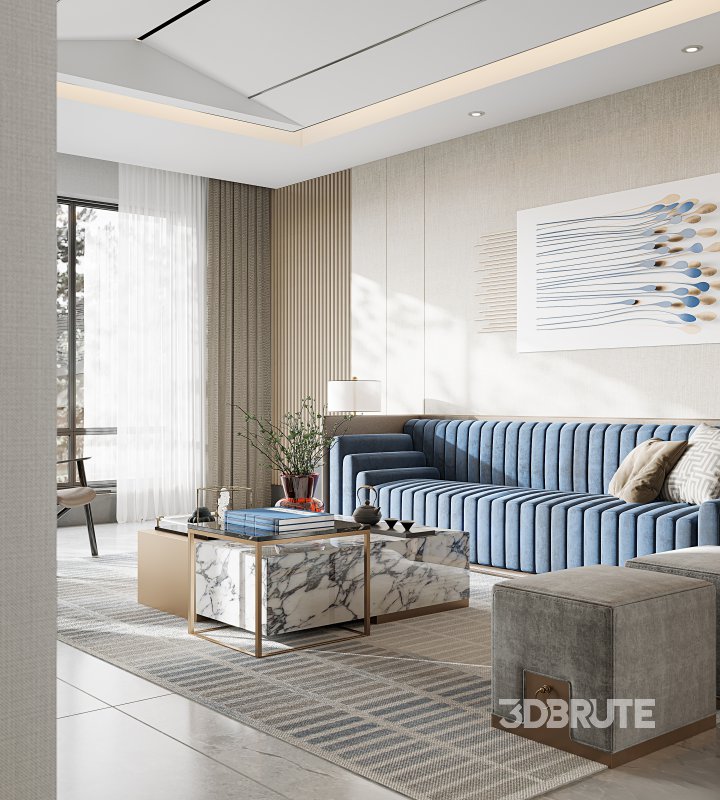 Modern living room and dining room interior scene Image 7