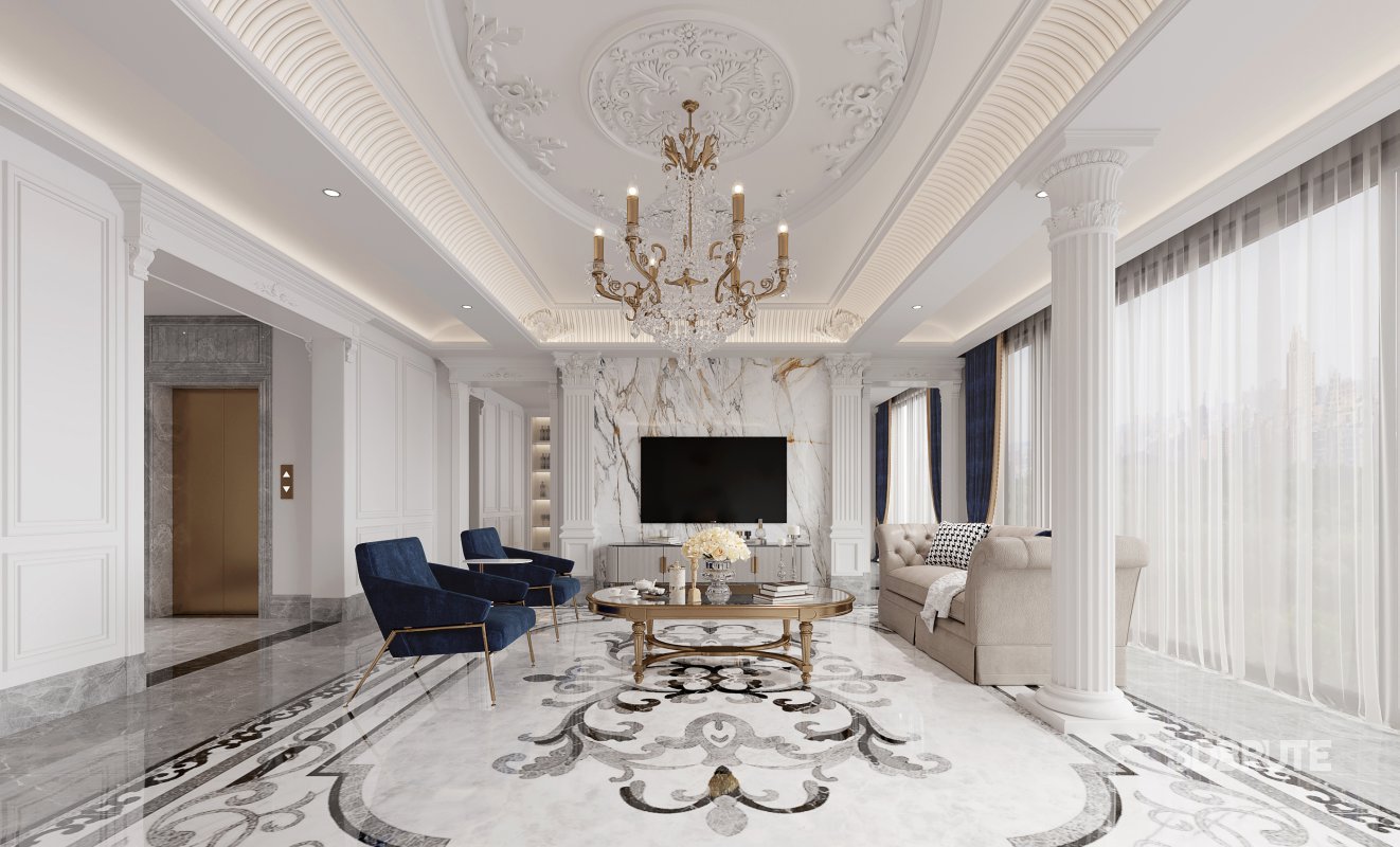 Luxurious classic living room and dining room hallway Image 1