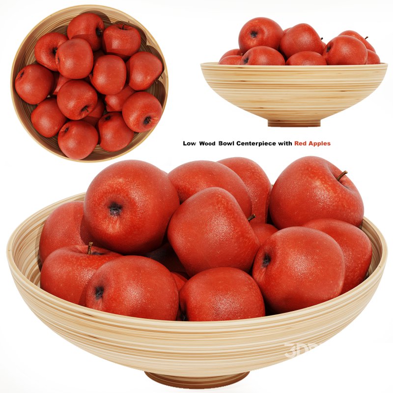 Low Wood Bowl Centerpiece with Red Apples Image 1