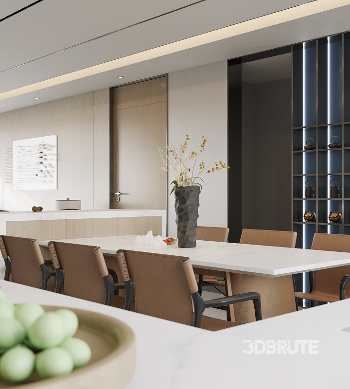 Modern living room and dining room interior scene Image 2