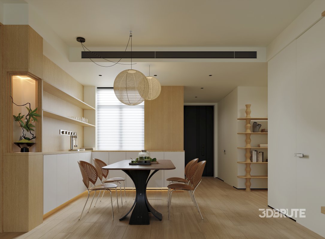 Modern living room and dining room interior scene Image 1