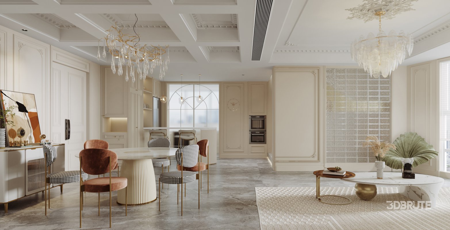 Luxurious living room and dining room office room Image 4