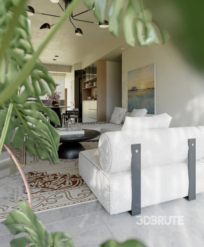 Modern living room and dining room interior scene Image 5