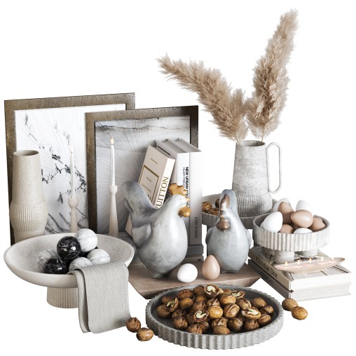Decorative Set with Walnuts and Pampas