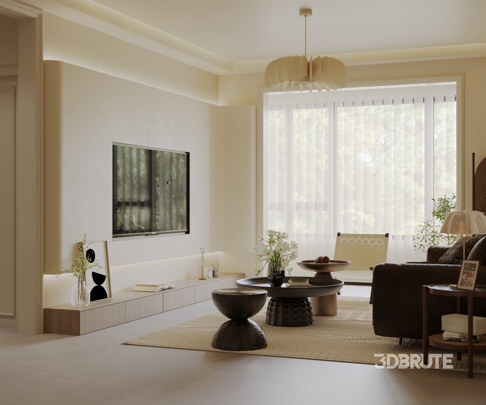 Modern living room and dining room interior scene Image 2