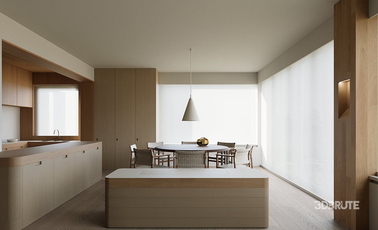 Modern living room and dining room interior scene Image 2