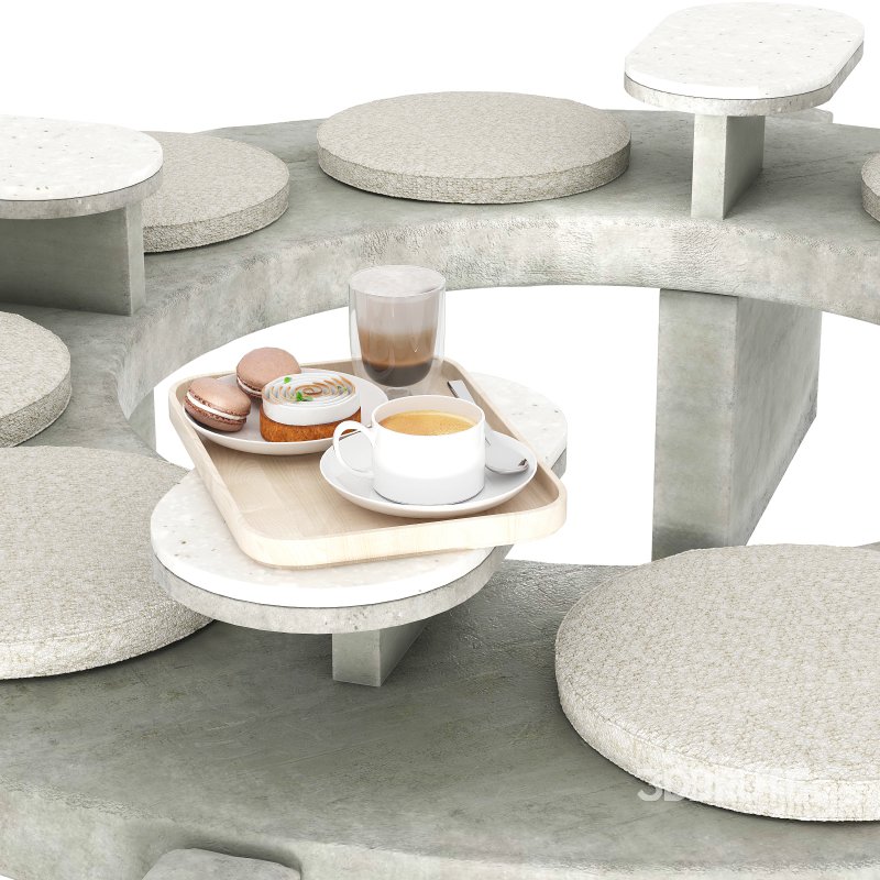 Round concrete bench for street cafe Image 5