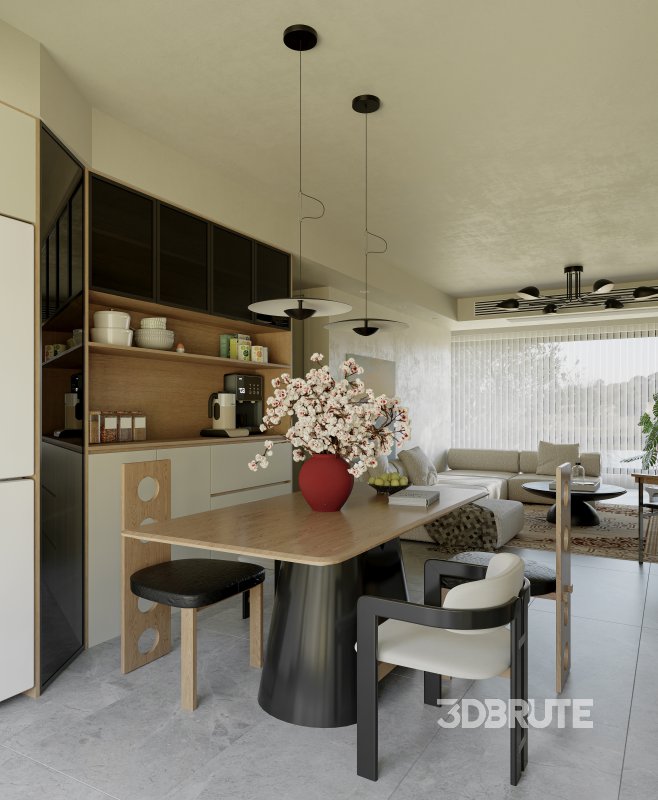 Modern living room and dining room interior scene Image 3