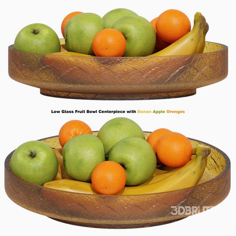 Low Glass Fruit Bowl Centerpiece with Banan Apple Orenges Image 1