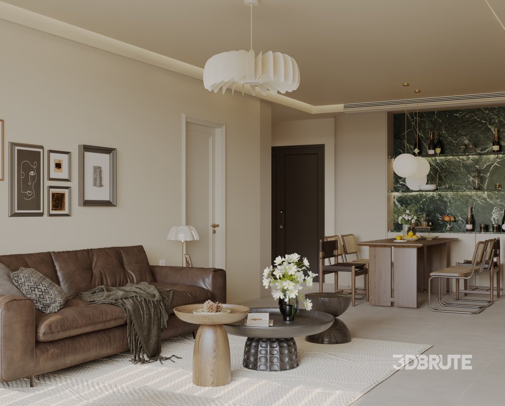 Modern living room and dining room interior scene Image 4