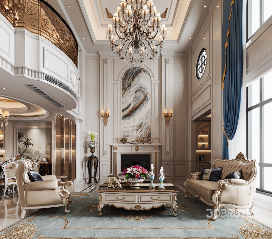 Luxurious classic living room and dining room Image 1