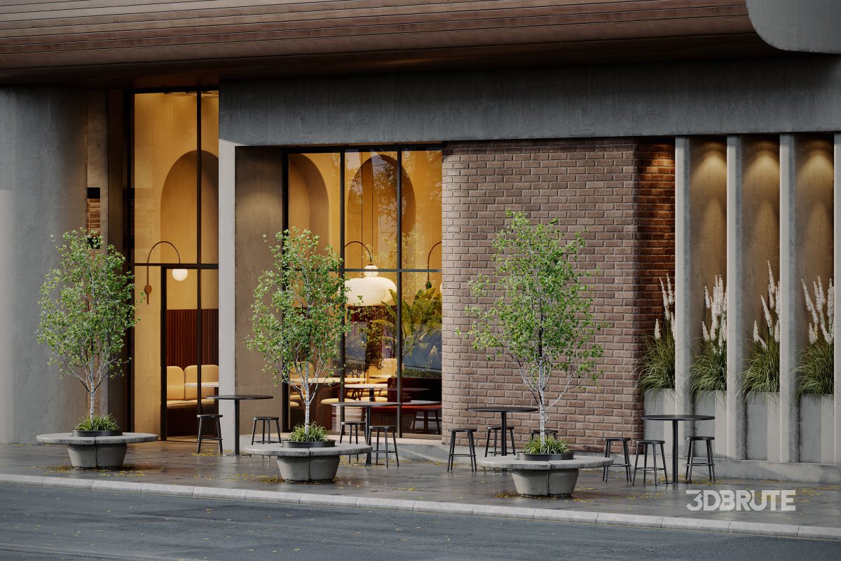 Coffee Shop 3D Model – Interior & Exterior | 3ds Max + Corona Renderer Image 3