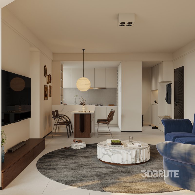 Modern living room and dining room interior scene Image 1