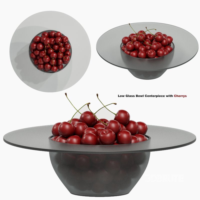 Low Glass Bowl Centerpiece with Cherrys Image 1