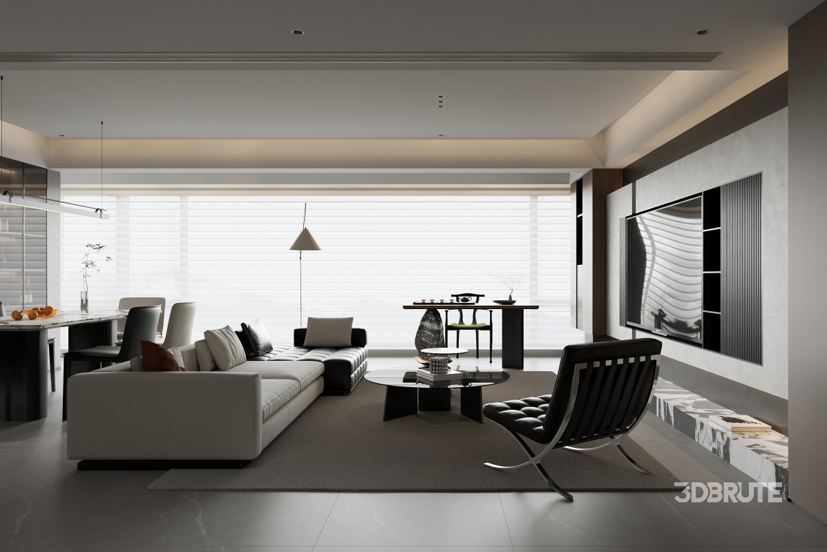Modern living room and dining room interior scene Image 6