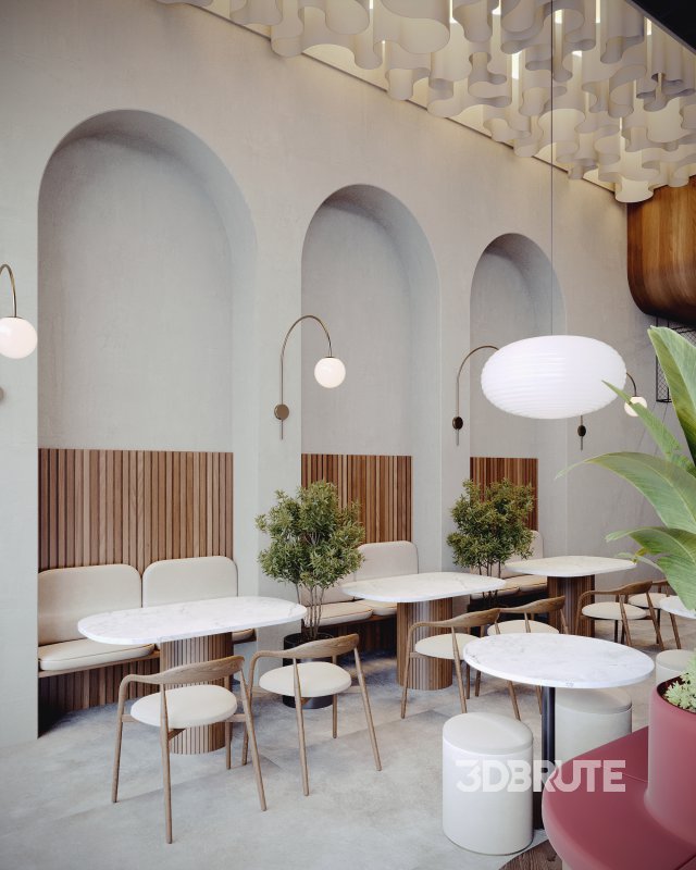 Coffee Shop 3D Model – Interior & Exterior | 3ds Max + Corona Renderer Image 8