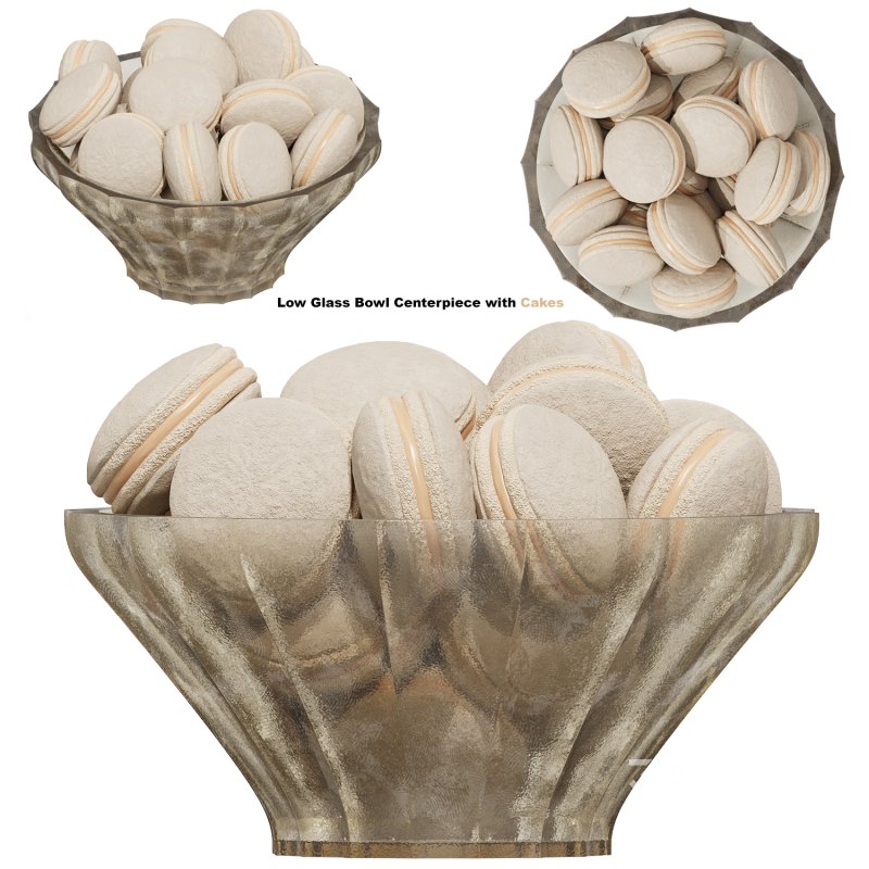 Low Glass Bowl Centerpiece with Cakes Image 1
