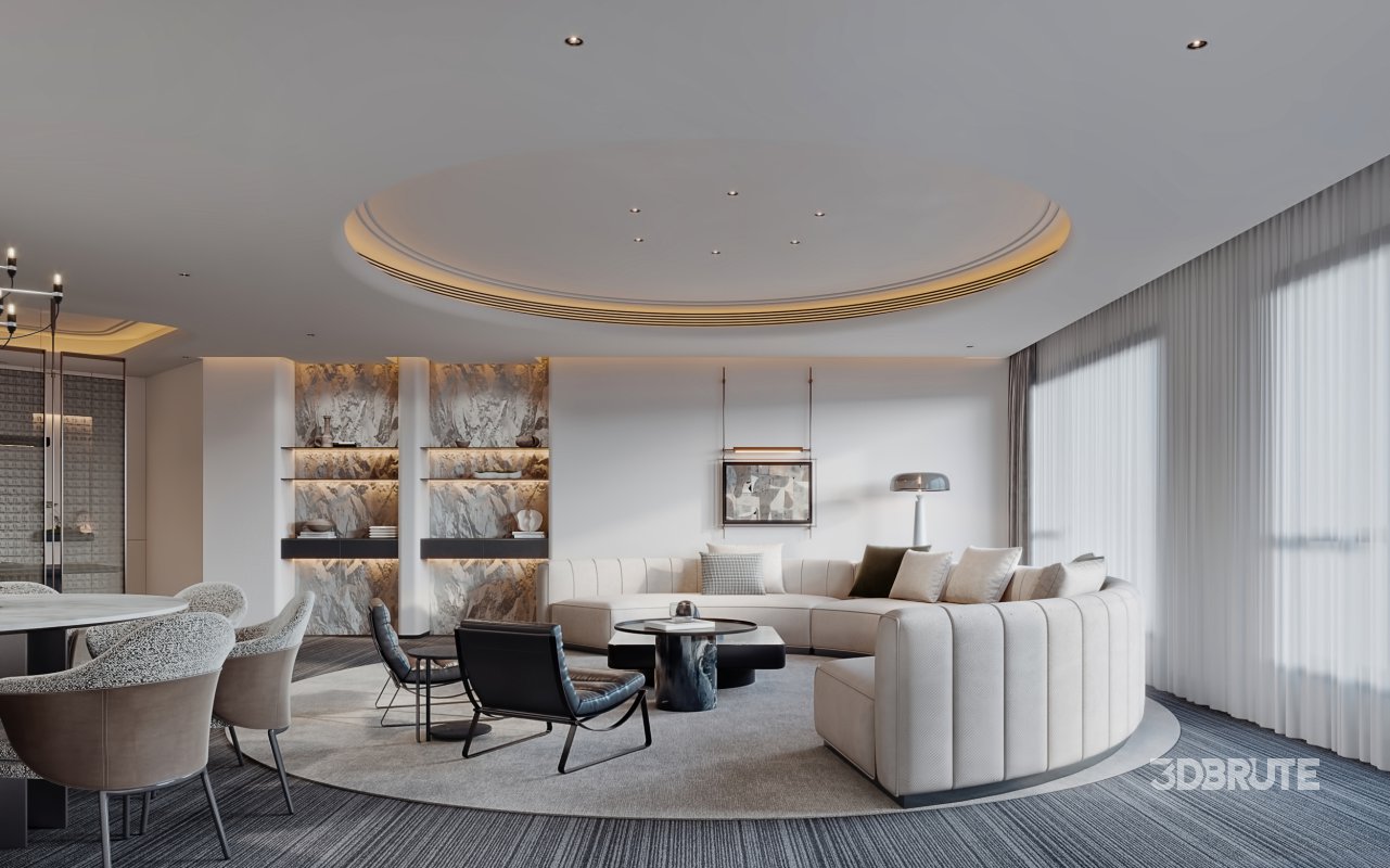 Modern living room and dining room tea room interior scene Image 2