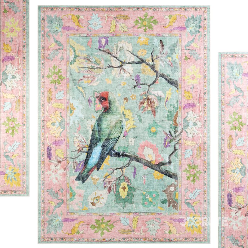 Apollo Botanical Birds Ushak Tropical Green Multi Color Rug Image 2