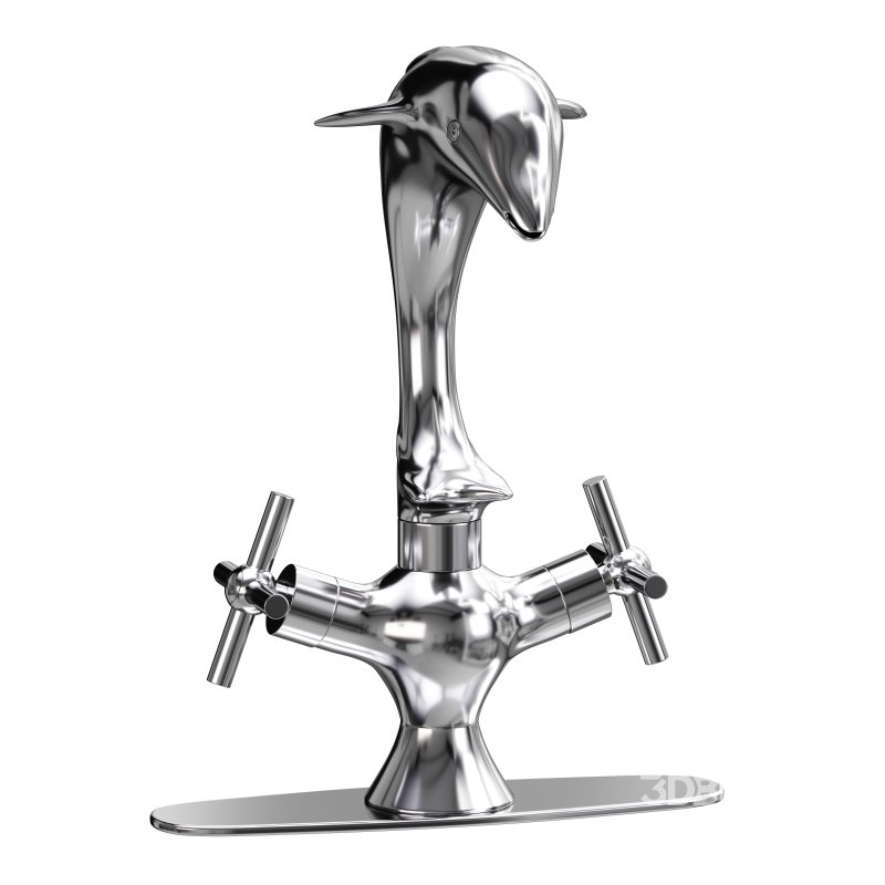 Chrome Dolphin Faucet Single Hole Widespread Plate Image 3
