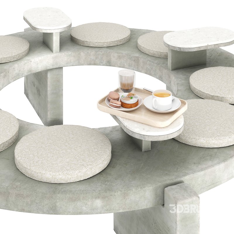 Round concrete bench for street cafe Image 6