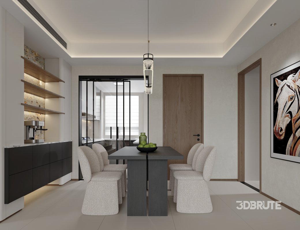 Modern living room and dining room interior scene Image 2