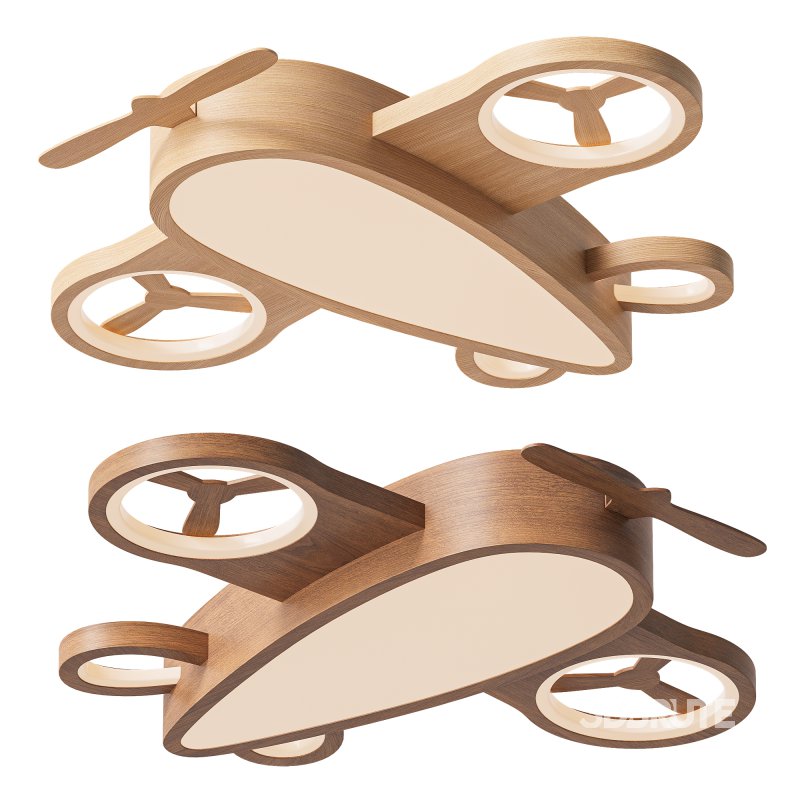 Cartoon Wood Aircraft LED Kids Ceiling Light Image 1