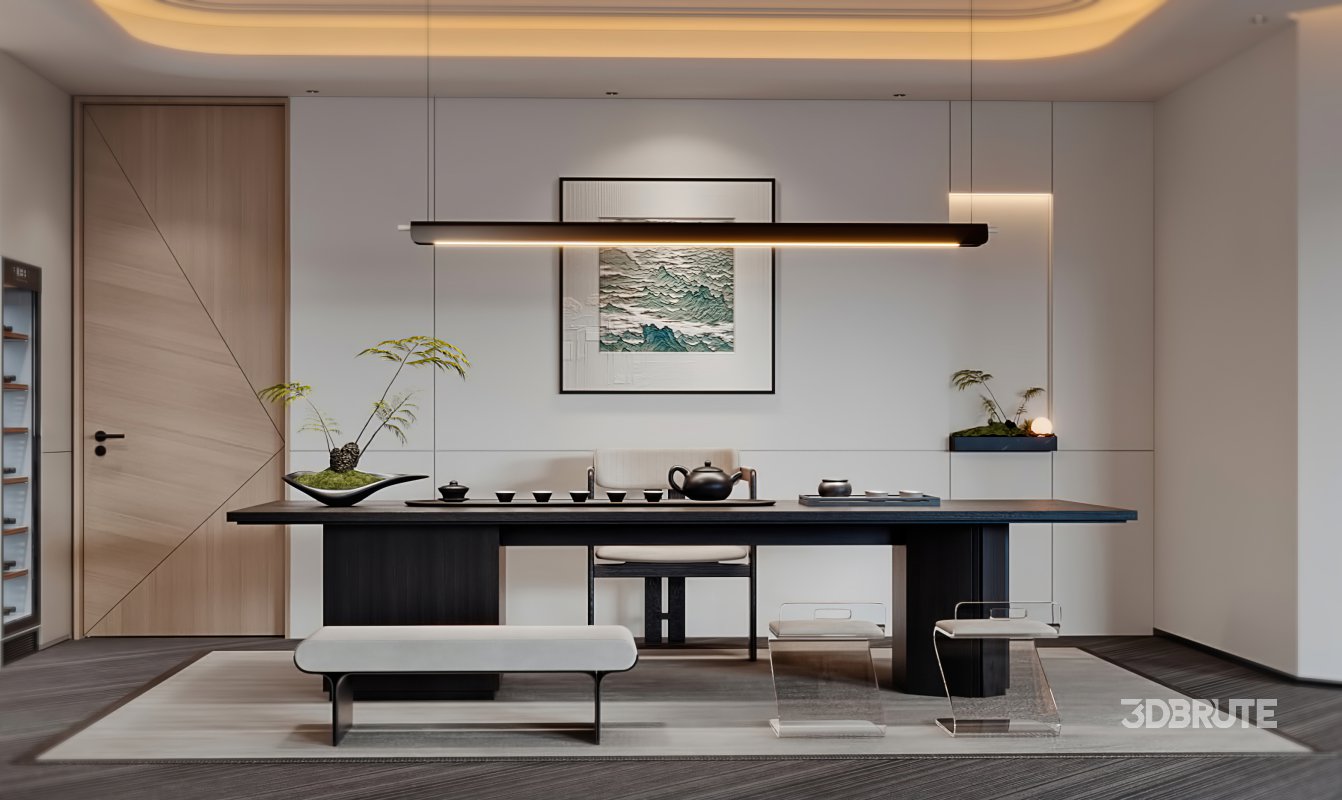 Modern living room and dining room tea room interior scene Image 8