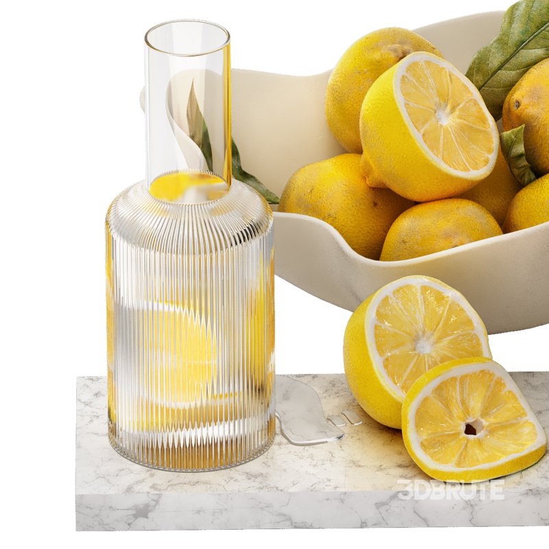decoration set with ripple water carafe with bowl of lemons Image 5