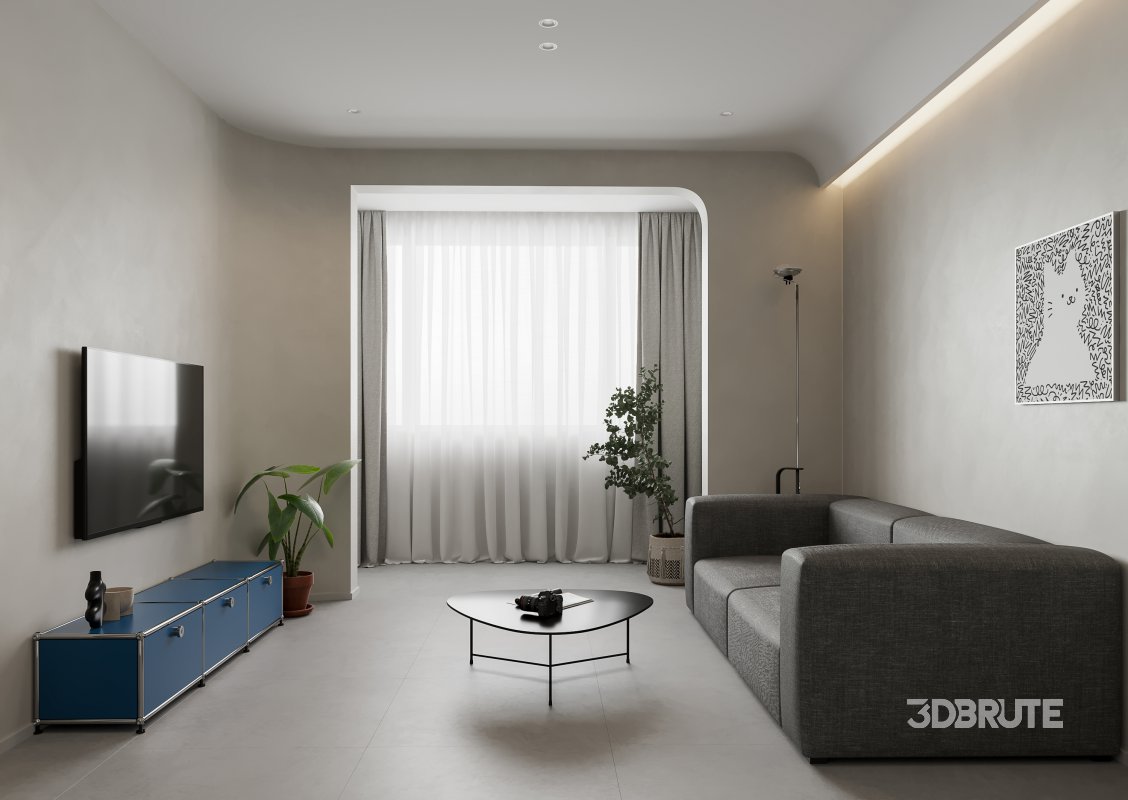 Modern living room and dining room interior scene Image 2