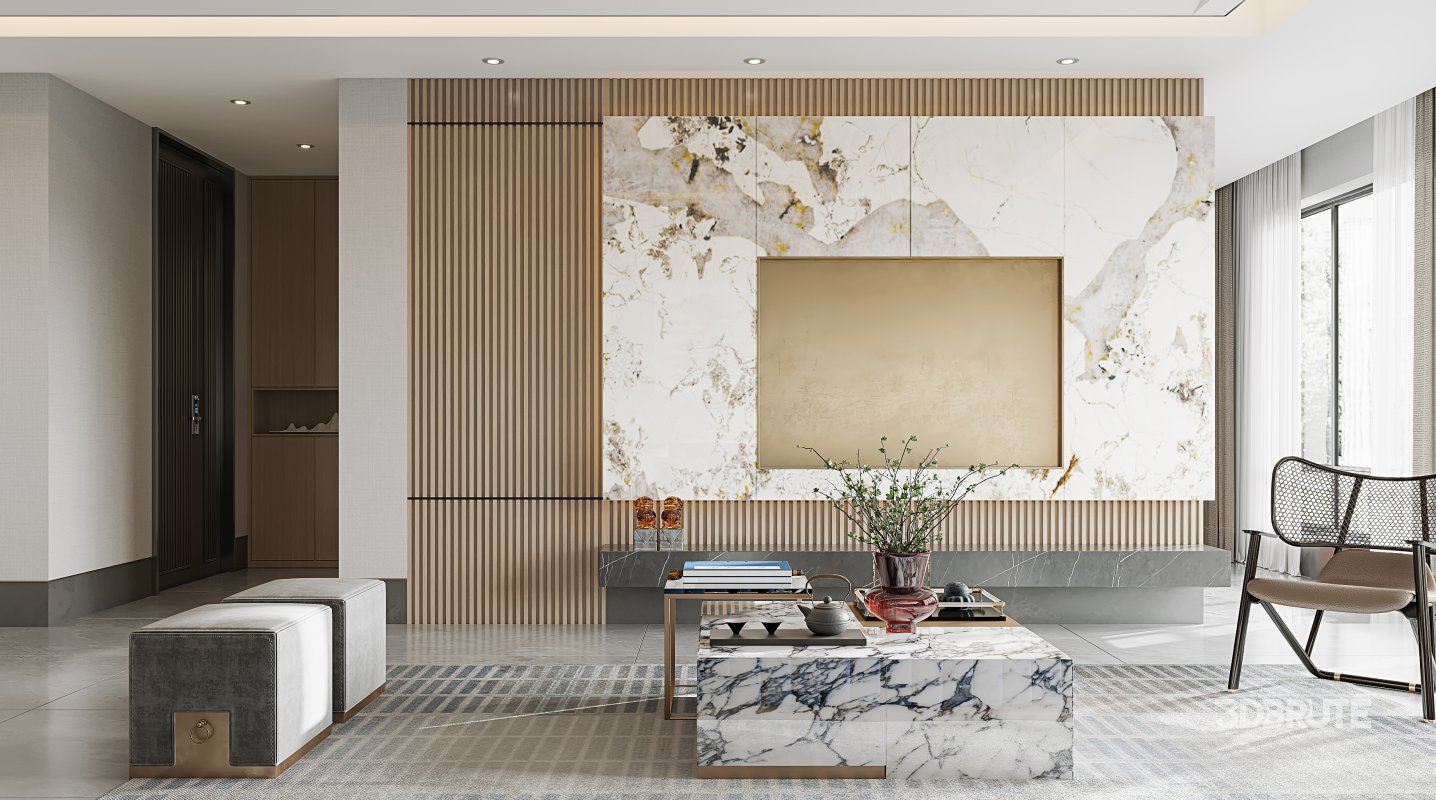 Modern living room and dining room interior scene Image 8