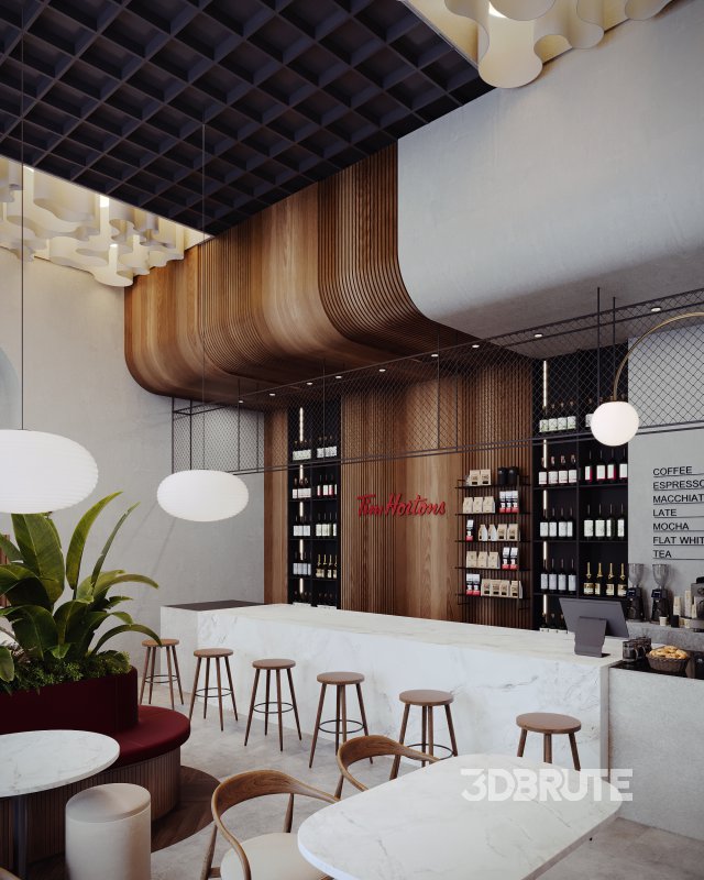 Coffee Shop 3D Model – Interior & Exterior | 3ds Max + Corona Renderer Image 13