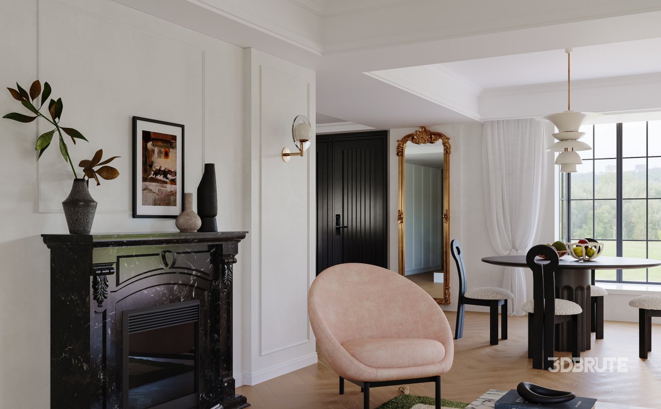 Modern living room and dining room interior scene Image 2