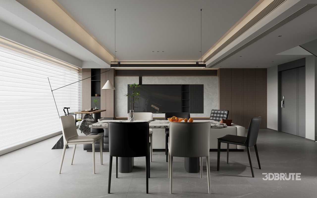 Modern living room and dining room interior scene Image 3