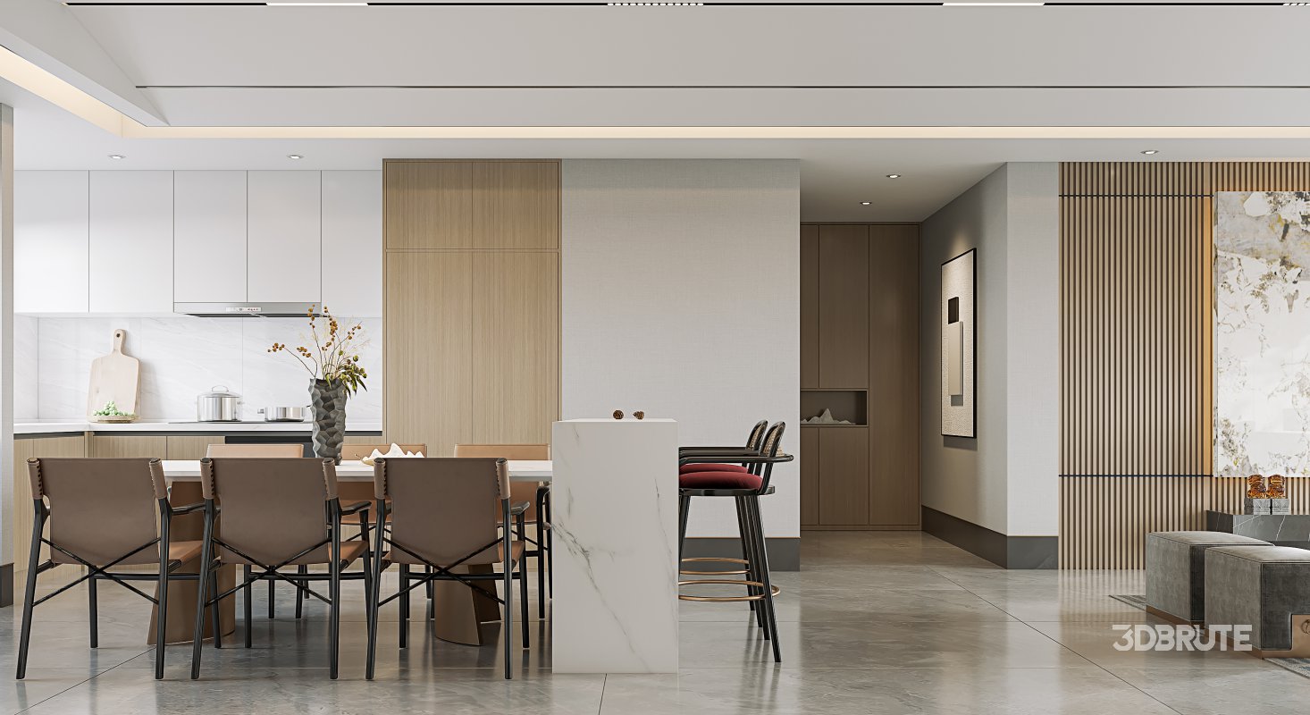 Modern living room and dining room interior scene Image 1