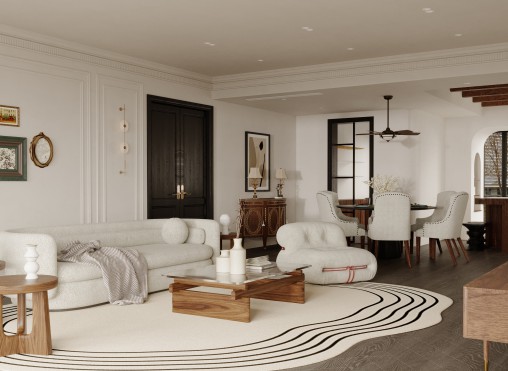 Luxurious living room and dining room