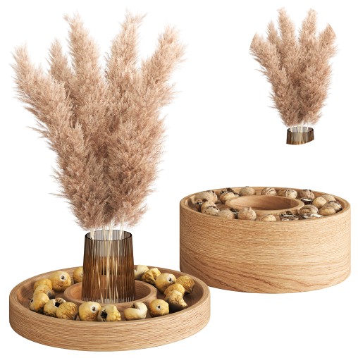 Figs and walnuts serving dish set with pampas